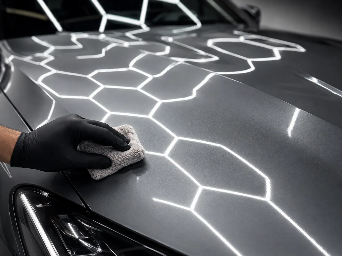 Application du traitement céramique à la main sur une carrosserie préparée